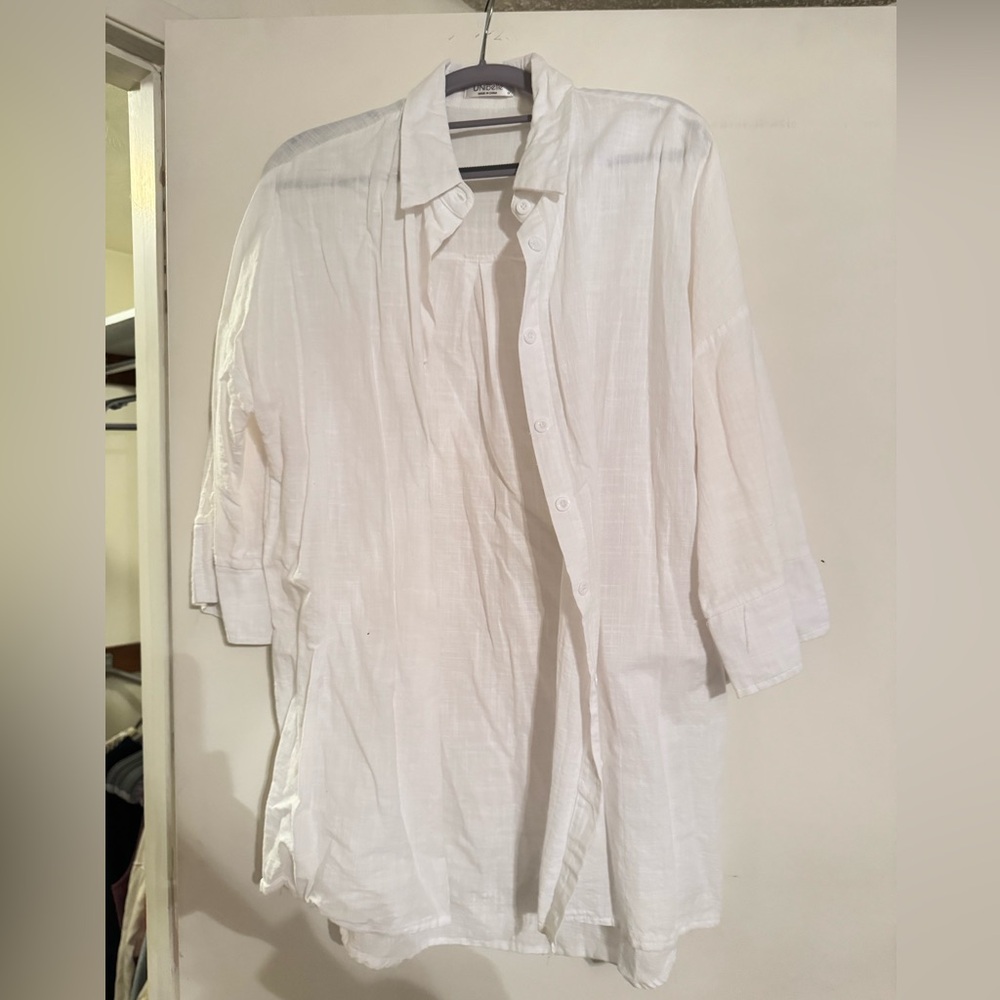 Light weight white linen top / swim cover up